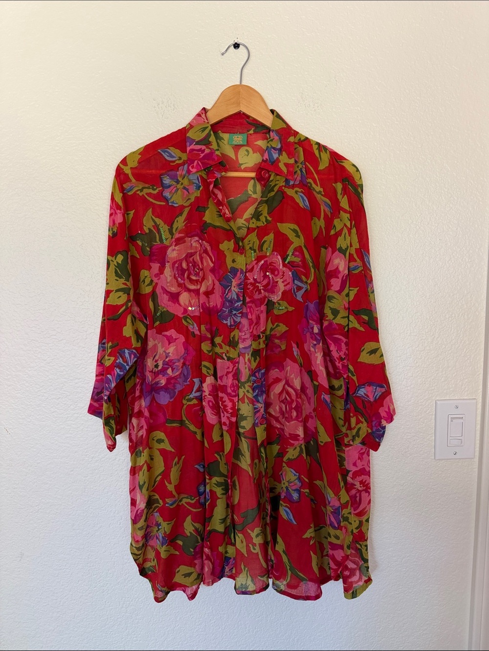 Daughters of India Red Floral Button-Down Tunic